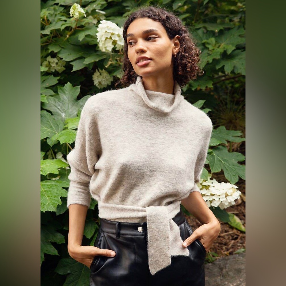 Wilfred Lorin funnel neck merino wool cashmere sweater beige size extra small